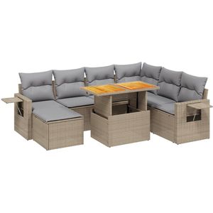 vidaXL - 8-delige - Loungeset - met - kussens - poly - rattan - beige