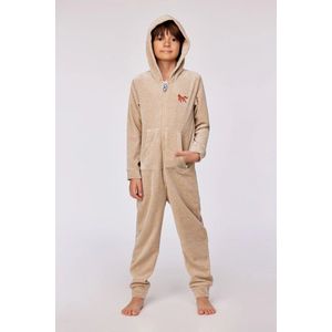 Woody onesie unisex velours - beige - pony - 252-10-ONE-V/227 - maat 164