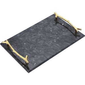 Rechthoekig Marmeren Dienblad met Blad Handgrepen - Zwarte Decoratieve Tray voor Salontafel - Huisdecoratie met Stijlvolle Twist marble tray