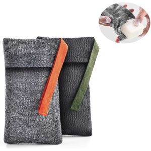 Stevige zeepzakken - Schimmelwerend - Exfoliërend - Zeepzakken - Schuimzeep Netzeepzakken - Exfoliërende badzeepzakken - Reiszeepbeschermers - Grijs en zwart - Met koord - 2 stuks - 18,5 x 12 x 12 cm - Hoogwaardig nylon materiaal