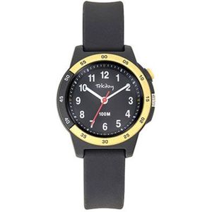 Tekday-Kinder horloge-Analoog-32MM-Waterdicht 10ATM-Lampje-Achtergrond verlichting-Silicone band-Zwart/Goudkleurig