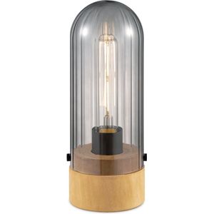 Home Sweet Home - Moderne tafellamp Capri - Rook - 10/10/27cm - bedlampje - geschikt voor E27 LED lichtbron - gemaakt van Glas en Hout
