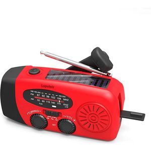 Lopoleis Draagbare Noodradio met Zonnepaneel, Dynamo Crank & Powerbank – Powerbank 2000 mAh – Zaklamp – Zonneenergie – Noodpakket Opwindbaar – Draagbare radio – Rood