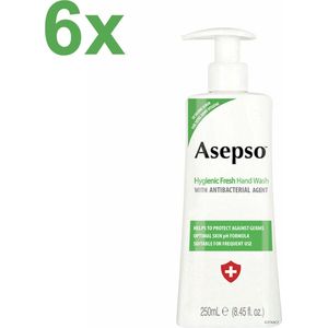 Asepso - Hygienic Fresh - Antibacteriële Handzeep/Zeeppomp - 6x 250ml - Voordeelverpakking