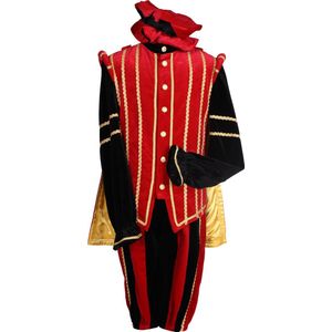 Hoofdpiet Pieten kostuum - Hoogwaardig kwaliteit fluweel - Piet Marbella - Rood en zwart - Maat S