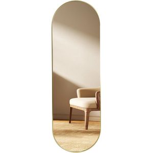 Luxaliving Passpiegel - Ovaal - Goud - Metaal - Passpiegel 160x50cm Wandspiegel Met 3 Haken - Slaapkamerspiegel - Hangspiegel - Wandspiegel