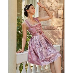 Dirndl Midi-kostuumjurk voor dames, 2-delig, voor Oktoberfest, inclusief Dirndl-jurk en Dirndl-schort Rozerood 36