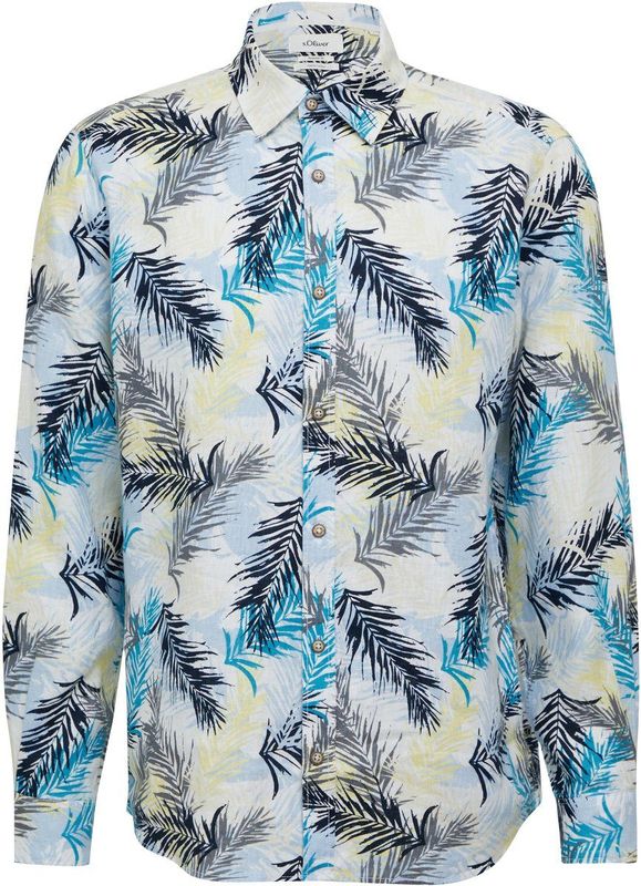 s.Oliver - Overhemd - Azuur - Bloemenprint - Lange Mouw