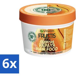 Garnier - Fructis Hair Food Papaya - 3-in-1 Haarmasker - Beschadigd Haar - 400 ml - Voordeelverpakking - 6 stuks