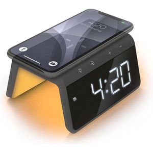 Digitale Wekker met Oplaadstation en Wake Up Light - Dimbare LED-display - Grijs