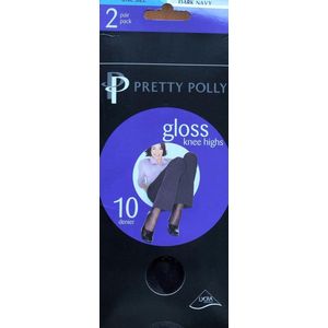 Pretty Polly Kniekousje - Glans - Comfort Boord - 10D. - 2 paar voordeel verpakking - One Size - Dark Navy