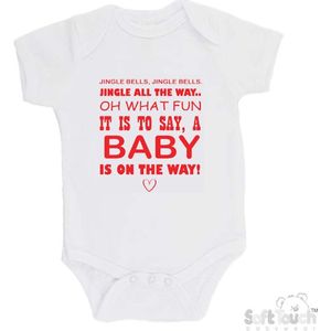 100% katoenen Romper ""Jingle bells, Jingle bells......"" Kerst Unisex Katoen Wit Rood Maat 56/62