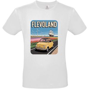 Unisex T-Shirt - FLEVOLAND - Kleur wit - Maat M - is voor iedereen die door de tulpenvelden wil lopen