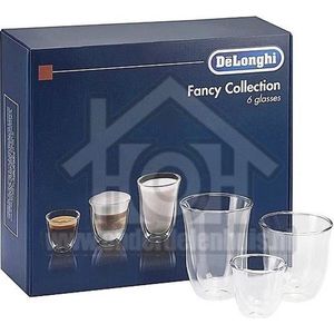 DeLonghi Fancy Collection Set van 6 Glazen - 2x Espresso, 2x Cappuccino, 2x Melk