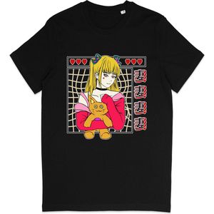 T Shirt Heren - T Shirt Dames - Anime Japan Meisje - Zwart - Maat XXL