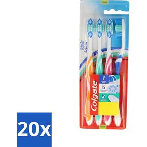 20 x Colgate - Tandenborstels - Triple Action - Medium - 4 borstels - Tanden Bleken - Frisse Adem - Tandplak Verwijderen - Tongschraper
