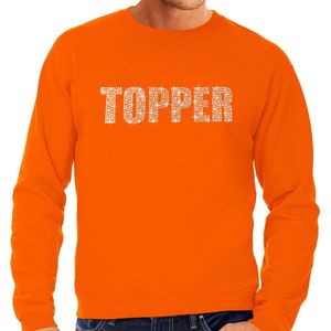 Glitter Topper foute trui oranje met steentjes/ rhinestones voor heren - Glitter kleding/ foute party outfit M