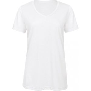 T-shirt Dames XL B&C V-hals Korte mouw White 50% Polyester, 25% Katoen, 25% Viscose