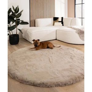Fluffy vloerkleed rond - Comfy Deluxe taupe 200 cm rond