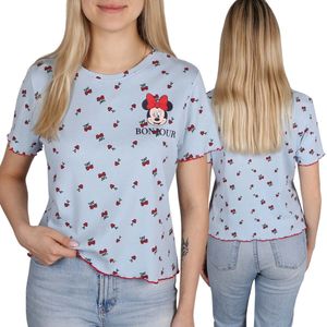 DISNEY Minnie Mouse Dames T-shirt met korte mouwen, blauw met kersenpatroon