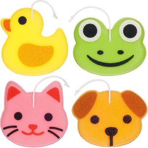 BRUBAKER - Set van 4 Badspons - Dieren - Eend, Kikker, Hond en Kat - 25 g Zeepspons voor Kinderen en Volwassenen