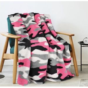 Fleece deken voor bank, lichte fleece, comfortabele reisdeken, superzachte, wollige bankdeken, gezellige bankdeken, grijze camo/enkele laag, 150 x 130 cm