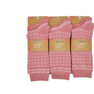Intersocks - hoogwaardige katoenen dames sokken - Multipack 9 paar - Pied de poule - oud rose - 36/41