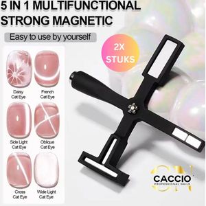 CACCIO® NAILS - 5 in 1 Cat's Eye Magneet 2 stuks - Gelnagels - Manicure/pedicure Handen en voeten -Nagels - Nepnagels - Top Coat - UV/LED Gel nagellak - Hoge Kwaliteit - UV/LED LAMP - Gelnagels