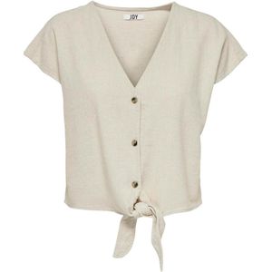 Jacqueline de Yong T-shirt Jdysay S/s Linen Knot Shirt Wvn 15287724 Oatmeal/melamge Dames Maat - L