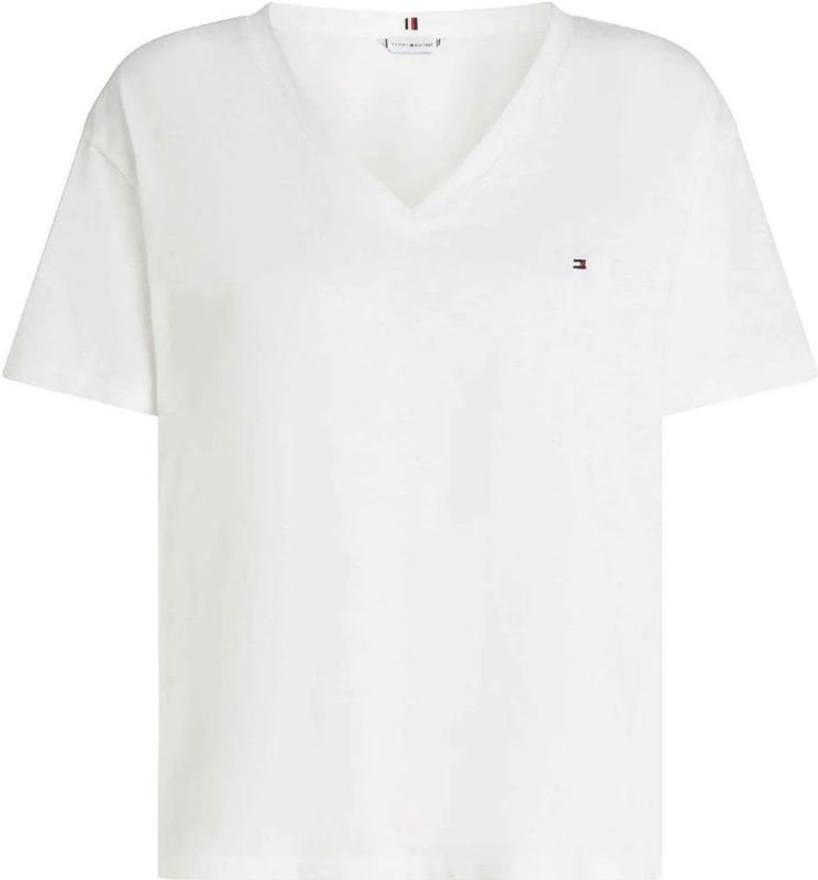 TOMMY HILFIGER - Slub Cropped T-shirt - Wit - Katoen