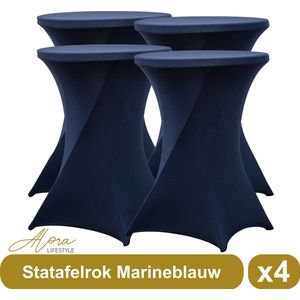 Statafelrok marineblauw 80 cm - per 4 - partytafel - Alora tafelrok voor statafel - Statafelhoes - Bruiloft - Cocktailparty - Stretch Rok - Set van 4