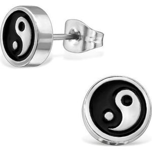 Amanto Oorbellen Bregt  - 316L Staal PVD - Yin en Yang - ∅8mm