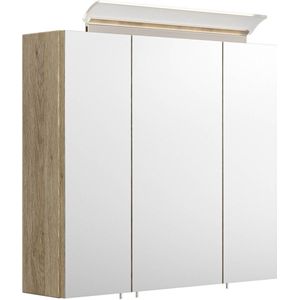 Spiegelkast Aron Eiken - MDF - Breedte 70 cm - Hoogte 62 cm - Diepte 17 cm - Met stopcontact - Met verlichting