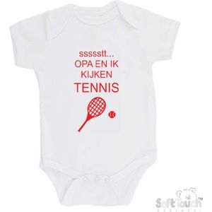 100% katoenen Romper ""ssssstt... Opa en ik kijken tennis"" Unisex Katoen Wit/rood Maat 56/62