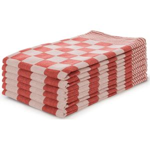 Ten Cate Theedoeken set Blok Rood - 65x65 - Set van 6 - Geblokt - Blokdoeken - 100% katoen - Horeca Theedoeken