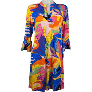 Angelle Milan – Travelkleding voor dames – Multikleur print lange mouw Jurk – Ademend – Kreukherstellend – Duurzame jurk - In 5 maten - Maat XXL