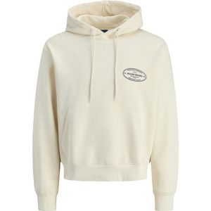 JACK & JONES - Sweater - Beige - Met Kap en Print Achteraan - Katoen