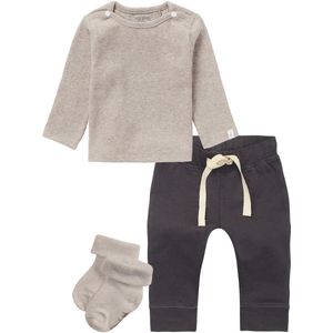 Noppies - Kledingset - 3delig - Broek Bowi Charcoal - Shirt Natal Taupe - 1 paar sokjes - Maat 74