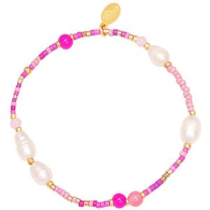 Bracelet with pearls - Yehwang - Armband - 17,50 cm - Goud/Roze