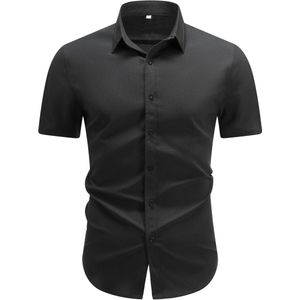 Allthemen Heren Effen Korte Mouwen Overhemd - Losse Fit Kortmouwig Zomer Shirt - XL