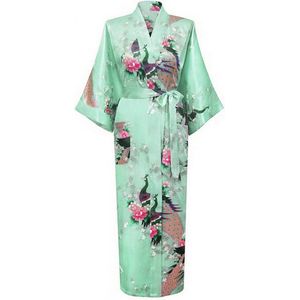 KIMU® Kimono Mintgroen Satijn - Maat S-M - Ochtendjas Yukata Mint Kamerjas Badjas - Boven De Enkels Sinterklaas Kado