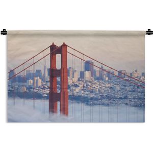 Wandkleed Golden Gate Bridge - Mistig rond de Golden Gate Bridge en San Francisco Wandkleed katoen 60x40 cm - Wandtapijt met foto