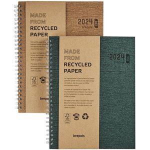 Brepols Agenda 2024 • Ecotiming • Gerecycleerd papier • Wire-O spiraal • 17,1 x 22 cm • Groen