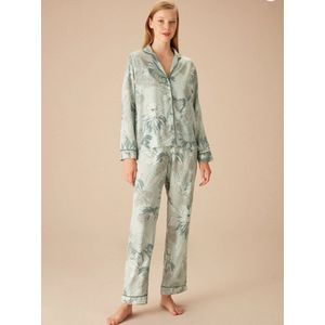 Suwen- Viscose Dames 2- Delige -Pyjama- Luxe Pyjamaset- Nachtkleding- Homewear Groen Maat L