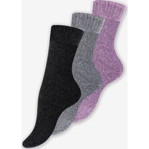 3 Paar ALPACA Wol met Viscose Pluche Casual Sokken Dames - 39/42 - Grijs/Roze/Antraciet