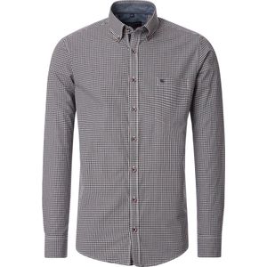 CASA MODA - Sport Casual Fit Overhemd - Blauw met Wit en Oranje Geruit - Strijkvriendelijk