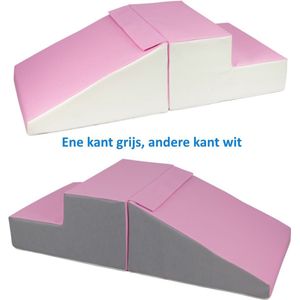 Mini glijbaan Roze-Grijs-Wit, Zachte Soft Play Foam Blokken 2-delige set | grote speelblokken | motoriek baby speelgoed | foamblokken | reuze bouwblokken | Soft play peuter speelgoed | schuimblokken