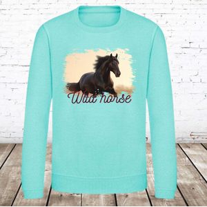 Trui met paarden afbeelding wild horses mint -Awdis-110/116-Trui meisjes
