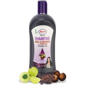Ayur Herbals Amla Shikakai met Reetha Shampoo 1 L - Natuurlijke Haarverzorging, Versterkt Haar, Bevordert Groei & Gezondheid | Vitamine C, IJzer & Calcium | Plantaardig & Ayurvedisch met Kajal Sticker