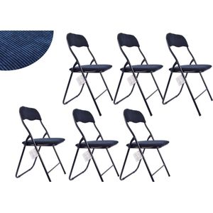 6x Klapstoel met zithoogte van 43 cm Vouwstoel velvet zitvlak en rug bekleed RIBCORD FLUWEEL- stoel- tafelstoel - klapstoel - Velvet klapstoel - Luxe klapstoel - Met kussentjes - Stoelen - Klapstoelen - Stoeltje - Premium chair - Donkerblauw